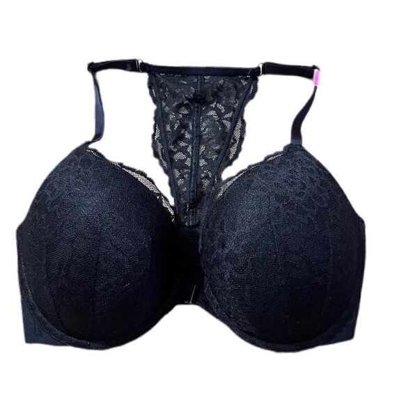 Victoria’s Secret Pink Push Up Padded racerback lace front closure 32DD black - Picture 1 of 4